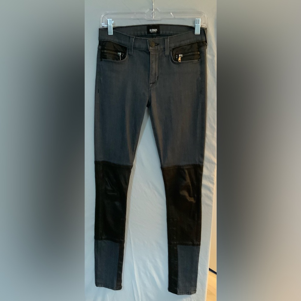Hudson Skinny Jeans w/ Leather Panels | Size 25 | Lamb Nappa | New